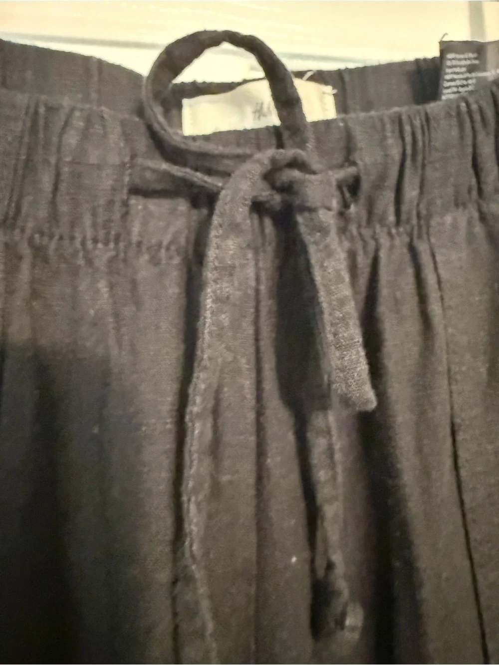 H&M Black Linen Cargo Pants with Drawstring Waist